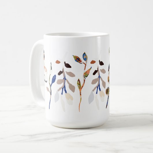 葉白エレガント水色フローラ コーヒーマグカップ (正面左)