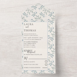 葉素朴の水彩模様結婚 オールインワン招待状