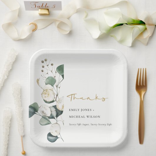 葉素朴の緑のユーカリの結婚葉 ペーパープレート (ウェディング)