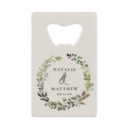 葉素朴リース秋冬の結婚式パーティー クレジットカード栓抜き