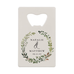 葉素朴リース秋冬の結婚式パーティー クレジットカード栓抜き