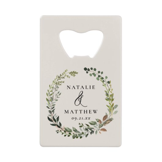 葉素朴リース秋冬の結婚式パーティー クレジットカード栓抜き (正面)