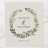 葉素朴リース秋冬の結婚式パーティー ワインラベル (シングルラベル)