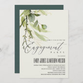 葉素朴緑葉水彩婚約 招待状 (正面/裏面)