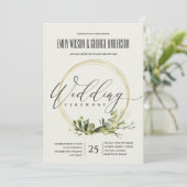葉素朴色の緑の金ゴールド葉の水の色結婚の 招待状 (スタンド正面)