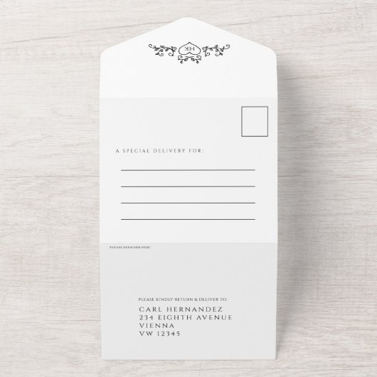 葉結婚線アートハートモノグラム オールインワン招待状 (外側)