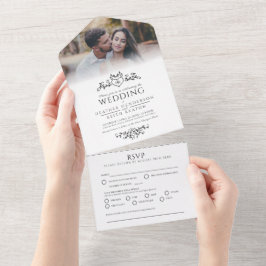 葉結婚線アートハートモノグラム オールインワン招待状