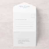 葉結婚線芸術ハートモノグラムブルー オールインワン招待状 (外側)