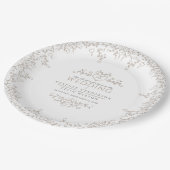 葉線芸術ハートモノグラム結婚タン ペーパープレート (アングル)