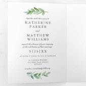 葉色とバラのフェイク金ゴールドの結婚写真 三つ折り招待状 (内部最初)