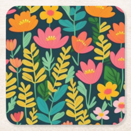 葉花カラフルデザイン スクエアペーパーコースター