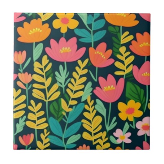 葉花カラフルデザイン タイル (正面)