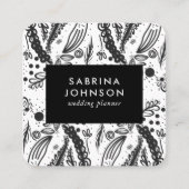 葉花水玉模様模様白黒 スクエア名刺 (正面)