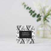 葉花水玉模様模様白黒 スクエア名刺 (スタンド正面)