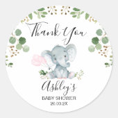 葉象の赤ちゃんシャワーありがとう ラウンドシール (正面)