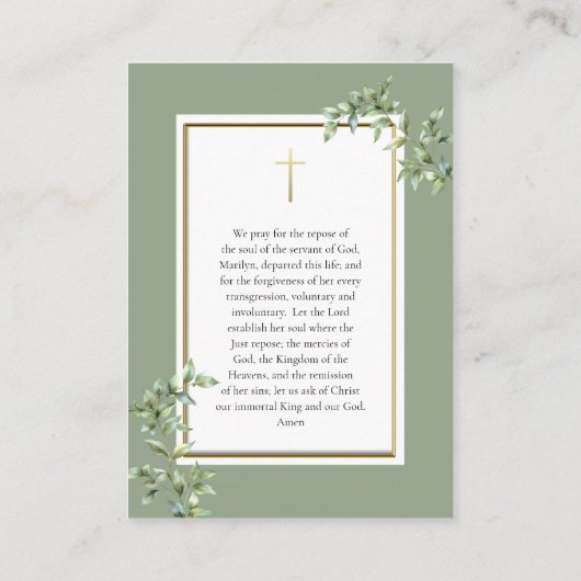 葉金ゴールド正統フォトメモリアル祈りの言葉カード プレイスカード (裏面)