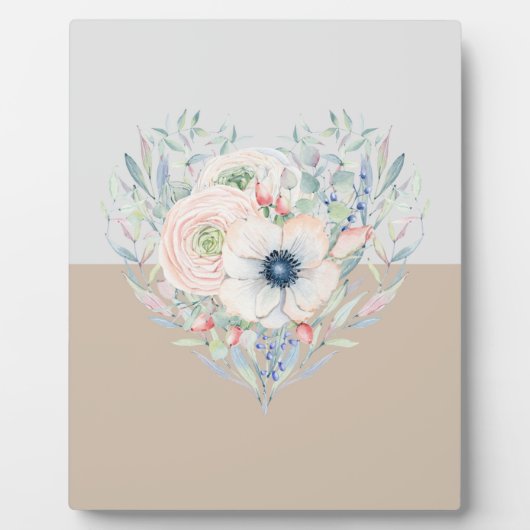 葉&フラワーウォータカラーハート フォトプラーク (正面)