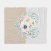 葉&フラワーウォータカラーハート フリースブランケット (正面(横))