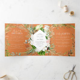 葉+フローラ結婚式招待状と詳細 三つ折り招待状