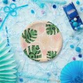 葉,モンスター，ピンク，緑，熱帯，ヤシ ペーパープレート (パーティー)