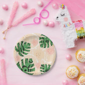 葉,モンスター，ピンク，緑，熱帯，ヤシ ペーパープレート (パーティー)