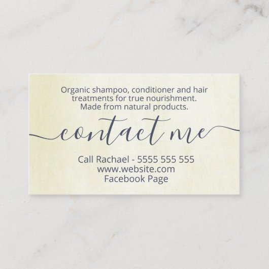 葉，手作りの手作りのベージュのヘアー用品 名刺 (裏面)