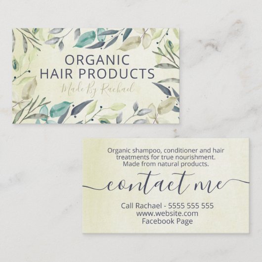 葉，手作りの手作りのベージュのヘアー用品 名刺 (正面/裏面)