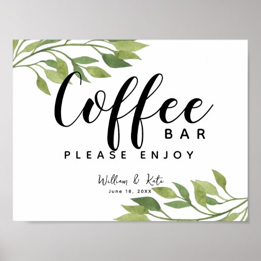 葉，緑，植物性コーヒーバー駅の標識 ポスター (正面)