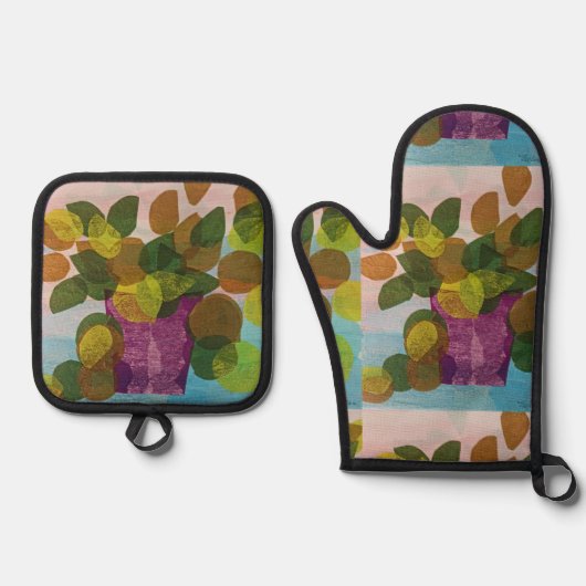 葉 鍋つかみ&鍋敷きセット (正面)