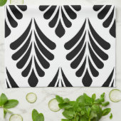 葉 黒白 ミニマル キッチンタオル (折り畳み)