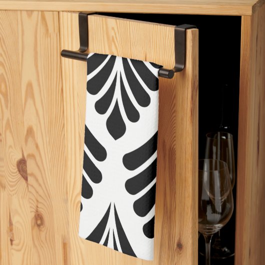 葉 黒白 ミニマル キッチンタオル (三つ折り)