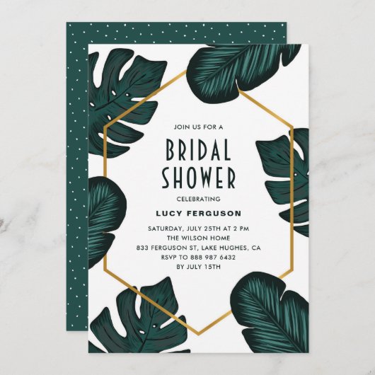 葉Frames Tropical Bridal Shower Invitation 招待状 (正面/裏面)