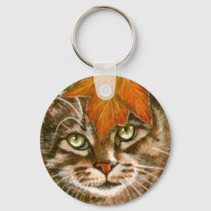 葉Keychainを持つ虎猫猫 キーホルダー