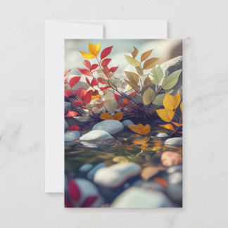 葉Pebbles穏やかな自然平和な川 サンキューカード