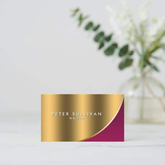 著者出版エレガント赤金ゴールド曲線 名刺 (スタンド正面)