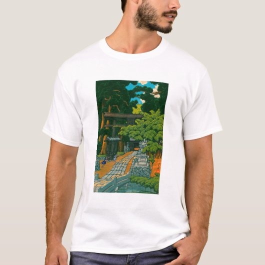 葛飾北斎と川瀬巴水 No60 熊谷大雷神社 Tシャツ (正面)