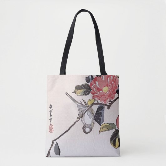 葛飾北斎と浮世絵のカメリアとウソ トートバッグ (正面)