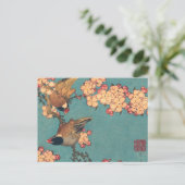 葛飾北斎のウソと枝垂桜 古典的な鳥の図 ポストカード (スタンド正面)