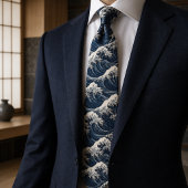 葛飾北斎の偉大な日本美術「神奈川沖浪裏」をモチーフにしたネイビーブルーのネクタイ ネクタイ