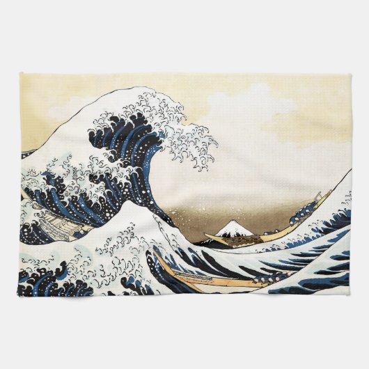 葛飾北斎の神奈川沖浪裏 日本の芸術 キッチンタオル (横)