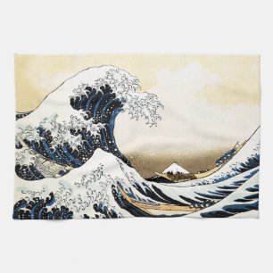 葛飾北斎の神奈川沖浪裏 日本美術 キッチンタオル