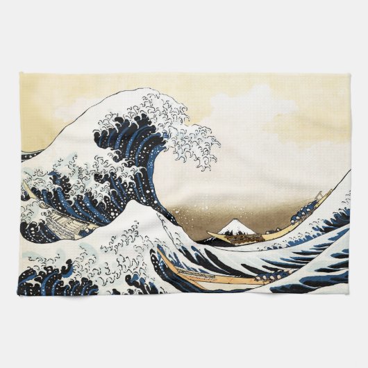 葛飾北斎の神奈川沖浪裏 日本美術 キッチンタオル (横)