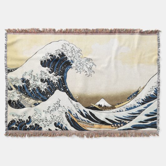 葛飾北斎の神奈川沖浪裏、日本美術 スローブランケット (正面)