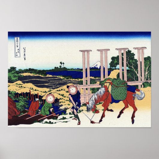 葛飾北斎の『千住から望む富士山』 浮世絵 ポスター (正面)