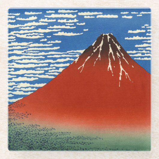 葛飾北斎素晴らし – 風澄ん朝 ガラスコースター (正面)