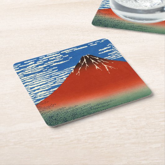 葛飾北斎素晴らし – 風澄ん朝 スクエアペーパーコースター (アングル)