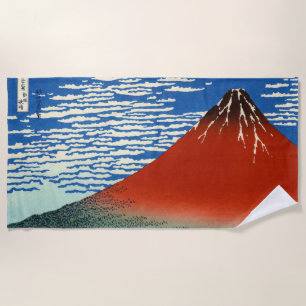 葛飾北斎素晴らし – 風澄ん朝 ビーチタオル