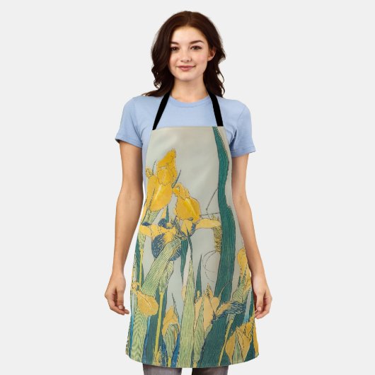 葛飾北斎 – バッタとアイリス エプロン (着用した状態)