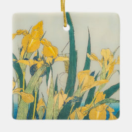 葛飾北斎 – バッタとアイリス セラミックオーナメント