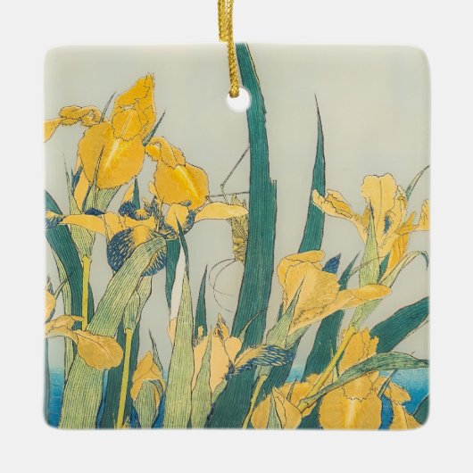 葛飾北斎 – バッタとアイリス セラミックオーナメント (正面)